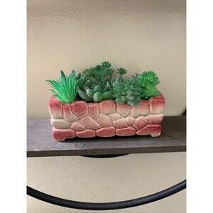 Vintage Brush McCoy Art Pottery Birchwood Stone Planter Mid Century Pink/White
